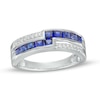 Thumbnail Image 1 of Princess-Cut Blue and White Lab-Created Sapphire Art Deco Double Row Band in Sterling Silver