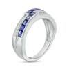 Thumbnail Image 3 of Princess-Cut Blue and White Lab-Created Sapphire Art Deco Double Row Band in Sterling Silver