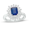 Thumbnail Image 1 of Octagonal Blue Lab-Created Sapphire and White Lab-Created Sapphire Starburst Frame Ring in Sterling Silver