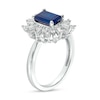 Thumbnail Image 3 of Octagonal Blue Lab-Created Sapphire and White Lab-Created Sapphire Starburst Frame Ring in Sterling Silver