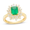 Thumbnail Image 1 of Octagonal Lab-Created Emerald and White Lab-Created Sapphire Starburst Frame Ring in Sterling Silver with 14K Gold Plate