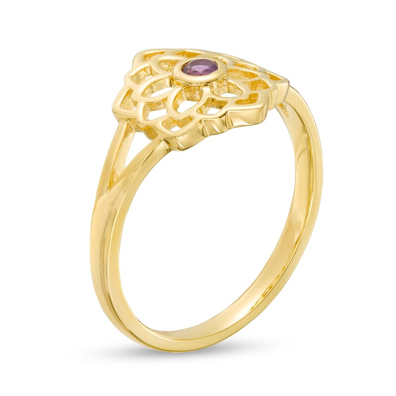 Main Image 3 of Amethyst Solitaire Crown Chakra Symbol Split Shank Ring in Sterling Silver with 18K Gold Plate – Size 7