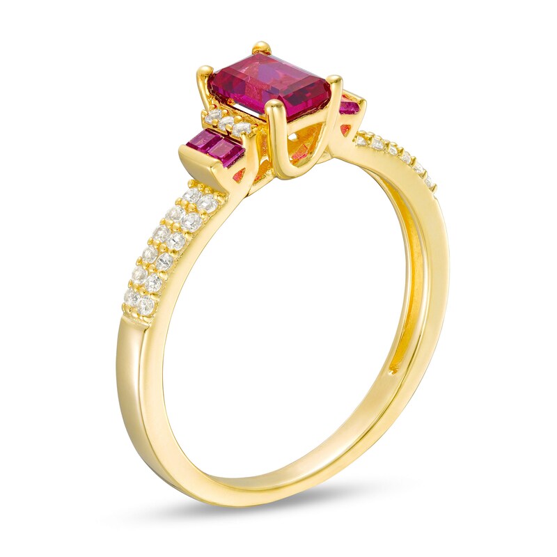 Main Image 3 of Octagonal Lab-Created Ruby and White Lab-Created Sapphire Double Collar Ring in Sterling Silver with 14K Gold Plate