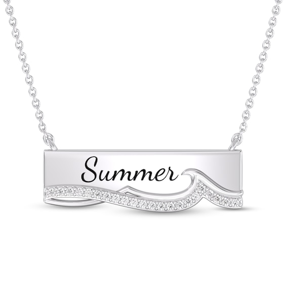 Enchanted Disney Moana 1/5 CT. T.w. Diamond Sideways Bar with Waves Necklace in Sterling Silver (1 Line)