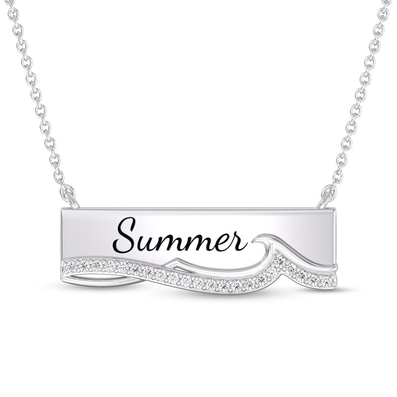 Enchanted Disney Moana 1/5 CT. T.W. Diamond Sideways Bar with Waves Necklace in Sterling Silver (1 Line)