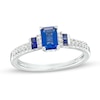 Thumbnail Image 1 of Octagonal Blue Lab-Created Sapphire and White Lab-Created Sapphire Double Collar Ring in Sterling Silver