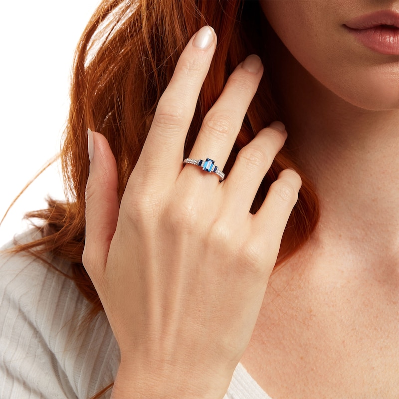 Main Image 2 of Octagonal Blue Lab-Created Sapphire and White Lab-Created Sapphire Double Collar Ring in Sterling Silver