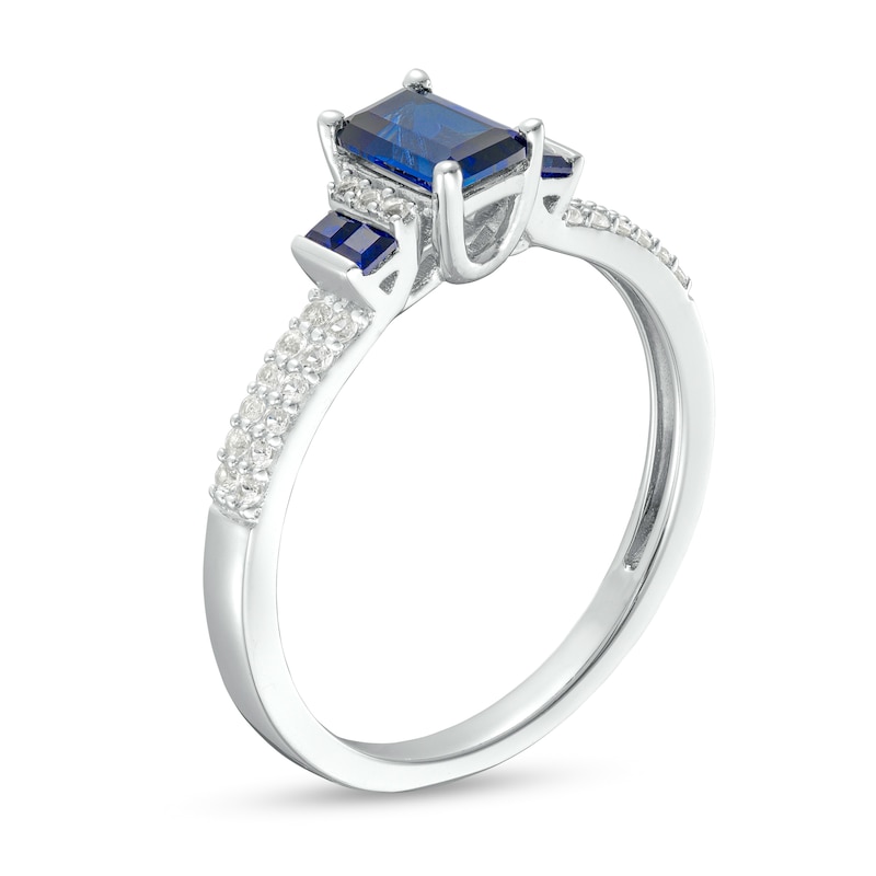 Main Image 3 of Octagonal Blue Lab-Created Sapphire and White Lab-Created Sapphire Double Collar Ring in Sterling Silver