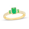 Thumbnail Image 1 of Octagonal Lab-Created Emerald and White Lab-Created Sapphire Double Collar Ring in Sterling Silver with 14K Gold Plate