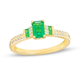 Octagonal Lab-Created Emerald and White Lab-Created Sapphire Double Collar Ring in Sterling Silver with 14K Gold Plate