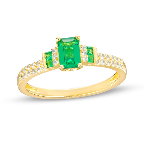 Octagonal Lab-Created Emerald and White Sapphire Double Collar Ring Sterling Silver with 14K Gold Plate