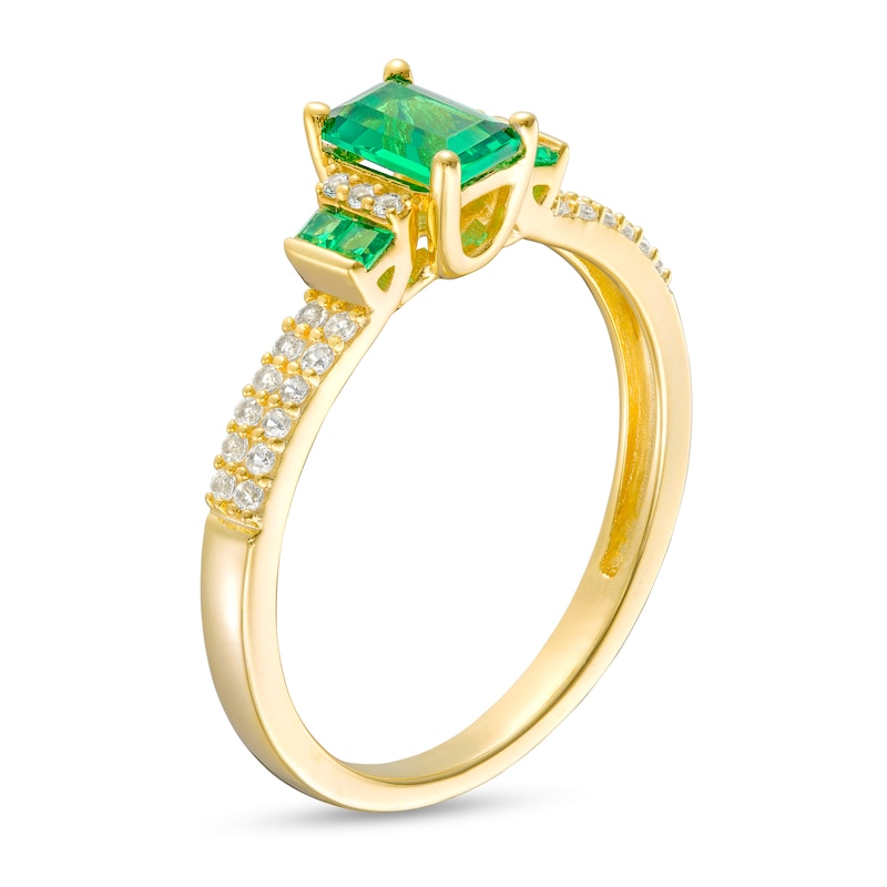 Main Image 3 of Octagonal Lab-Created Emerald and White Lab-Created Sapphire Double Collar Ring in Sterling Silver with 14K Gold Plate