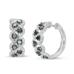 1-3/4 CT. T.W. Black and White Diamond Double Row Zig-Zag Hoop Earrings in 10K White Gold