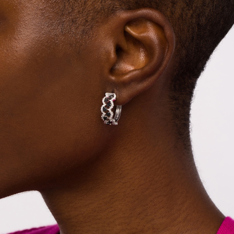 Main Image 2 of 1-3/4 CT. T.W. Black and White Diamond Double Row Zig-Zag Hoop Earrings in 10K White Gold