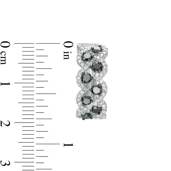 1-3/4 CT. T.w. Black and White Diamond Double Row Zig-Zag Hoop Earrings in 10K White Gold