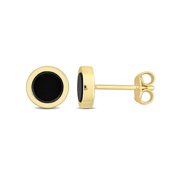 5.5mm Onyx Stud Earrings in Sterling Silver and Yellow Rhodium