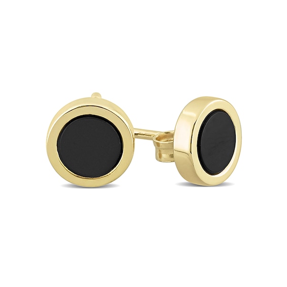 5.5mm Onyx Stud Earrings in Sterling Silver and Yellow Rhodium