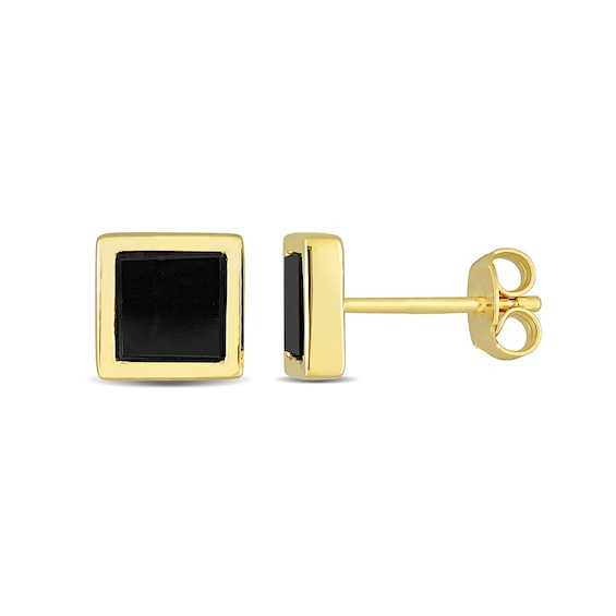 5.3mm Square Onyx Stud Earrings in Sterling Silver and Yellow Rhodium