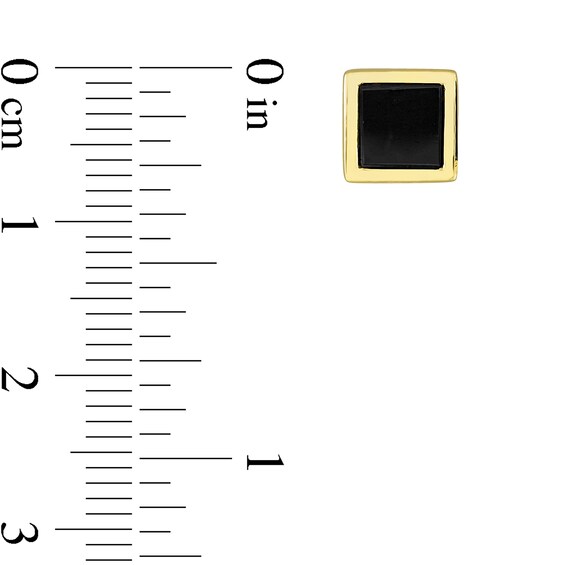 5.3mm Square Onyx Stud Earrings in Sterling Silver and Yellow Rhodium