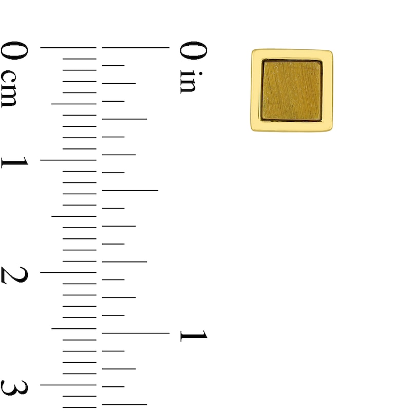 Main Image 4 of 5.3mm Square Tiger's Eye Stud Earrings in Sterling Silver with Yellow Rhodium