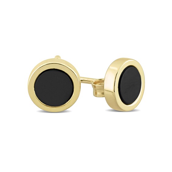 5.5mm Onyx Stud Earrings in Sterling Silver and Yellow Rhodium