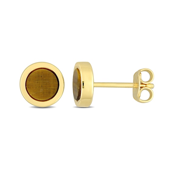 5.5mm Tiger's Eye Stud Earrings in Sterling Silver with Yellow Rhodium