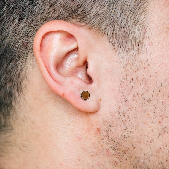 5.5mm Tiger's Eye Stud Earrings in Sterling Silver with Yellow Rhodium