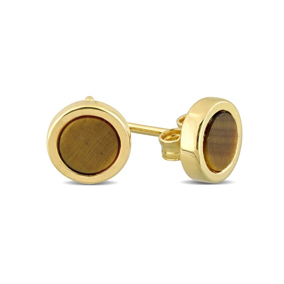 5.5mm Tiger's Eye Stud Earrings in Sterling Silver with Yellow Rhodium