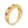 Thumbnail Image 3 of Princess-Cut Lab-Created Ruby and White Lab-Created Sapphire Triple Row Band in Sterling Silver with 14K Gold Plate