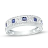 Thumbnail Image 1 of Princess-Cut Blue and White Lab-Created Sapphire Triple Row Band in Sterling Silver