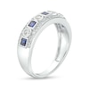 Thumbnail Image 3 of Princess-Cut Blue and White Lab-Created Sapphire Triple Row Band in Sterling Silver