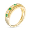 Thumbnail Image 3 of Princess-Cut Lab-Created Emerald and White Lab-Created Sapphire Triple Row Band in Sterling Silver with 14K Gold Plate