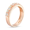 Thumbnail Image 3 of Lab-Created Opal and White Lab-Created Sapphire Art Deco Double Row Band in Sterling Silver with 14K Rose Gold Plate