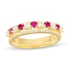 Thumbnail Image 1 of Lab-Created Ruby and White Lab-Created Sapphire Art Deco Double Row Band in Sterling Silver with 14K Gold Plate