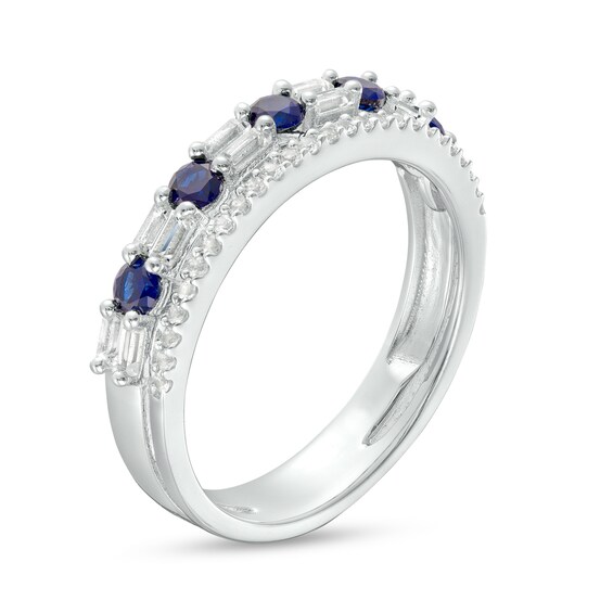 Blue and White Lab-Created Sapphire Art Deco Double Row Band Sterling Silver