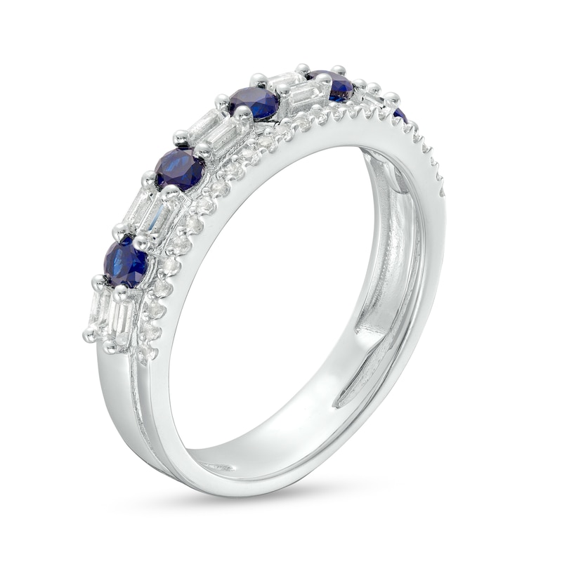 Main Image 3 of Blue and White Lab-Created Sapphire Art Deco Double Row Band in Sterling Silver
