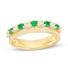 Thumbnail Image 1 of Lab-Created Emerald and White Lab-Created Sapphire Art Deco Double Row Band in Sterling Silver with 14K Gold Plate