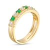 Thumbnail Image 3 of Lab-Created Emerald and White Lab-Created Sapphire Art Deco Double Row Band in Sterling Silver with 14K Gold Plate