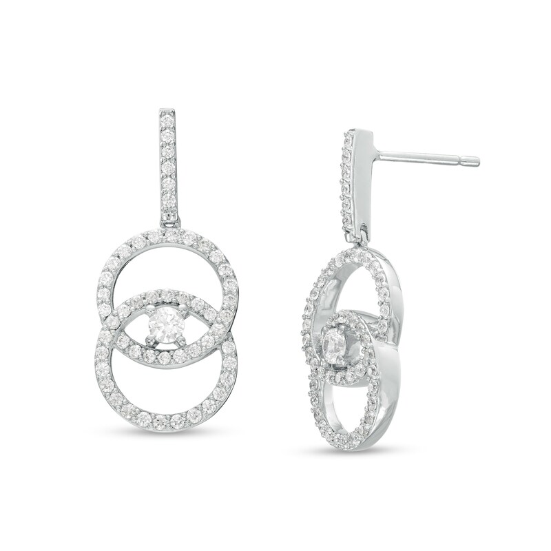 Main Image 1 of You Me Us 1 CT. T.W. Diamond Intertwined Circle Drop Earrings in 10K White Gold