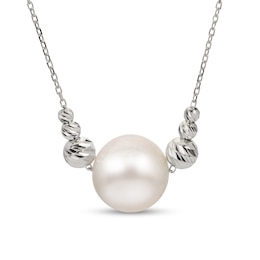 IMPERIAL® 11.0-12.0mm Cultured Freshwater Pearl with Graduated Brilliance Bead Tri-Sides Necklace in Sterling Silver