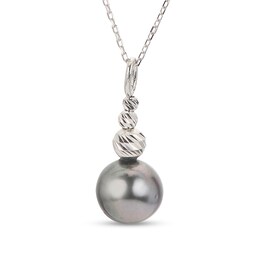 IMPERIAL® 9.0-10.0mm Black Cultured Tahitian Pearl with Graduated Brilliance Bead Tri-Top Pendant in Sterling Silver