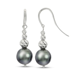IMPERIAL® 8.0-9.0mm Black Cultured Tahitian Pearl with Graduated Brilliance Bead Drop Earrings in Sterling Silver