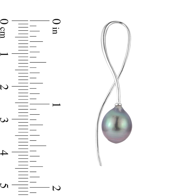 Main Image 2 of IMPERIAL® 9.0-10.0mm Oval Black Tahitian Cultured Pearl Swirl Ribbon Threader Earrings in Sterling Silver