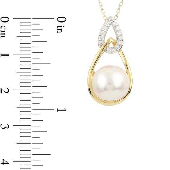 Imperial® 9.0-9.5mm Akoya Cultured Pearl and 1/10 CT. T.w. Diamond Interlocking Teardrops Pendant in 14K Gold