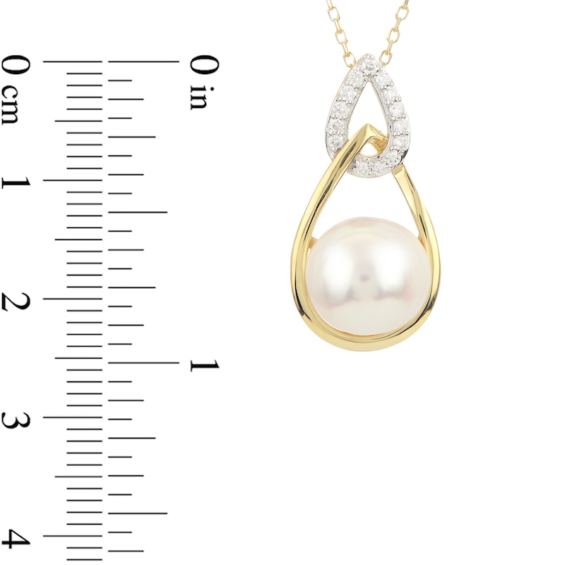 Main Image 2 of IMPERIAL® 9.0-9.5mm Akoya Cultured Pearl and 1/10 CT. T.W. Diamond Interlocking Teardrops Pendant in 14K Gold