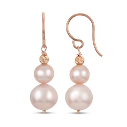 IMPERIAL® 5.0-8.5mm Pink Cultured Freshwater Pearl Duo with Brilliance Bead Graduated Drop Earrings in 14K Rose Gold