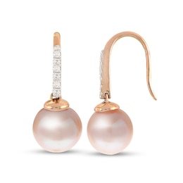 IMPERIAL® 8.0-8.5mm Pink Freshwater Cultured Pearl and 1/15 CT. T.W. Diamond Drop Earrings in 14K Rose Gold