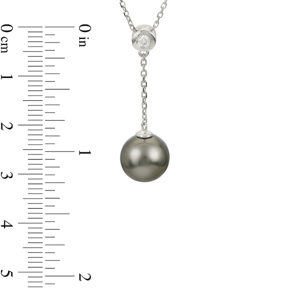 ImperialÂ® 9.0-10.0mm Black Cultured Tahitian Pearl and 1/20 CT. T.w. Diamond "Y" Necklace in 14K White Gold