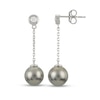 Thumbnail Image 1 of IMPERIAL® 8.0-9.0mm Black Tahitian Cultured Pearl and 1/10 CT. T.W. Diamond Linear Chain Drop Earrings in 14K White Gold