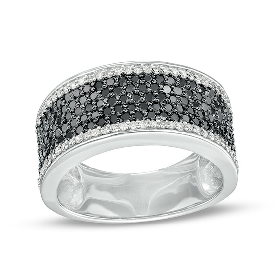1 CT. T.w. Black and White Diamond Border Multi-Row Band in Sterling Silver